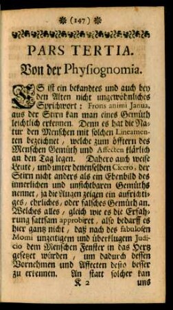 Pars Tertia. Von der Physiognomia