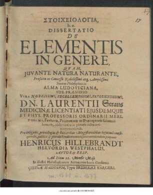 Stoicheiologia, h. e. Dissertatio De Elementis In Genere