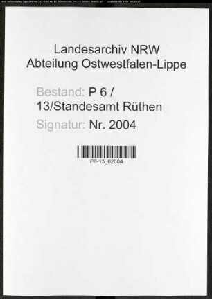 Sterberegister Standesamt Rüthen