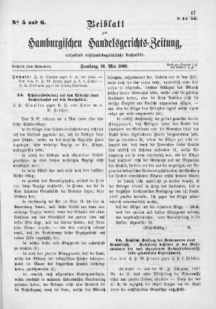 Beiblatt zur hamburgischen Handelsgerichts-Zeitung No. 5 und 6. Hamburg, 16. Mai 1868.