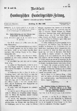 Beiblatt zur hamburgischen Handelsgerichts-Zeitung No. 5 und 6. Hamburg, 16. Mai 1868.