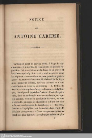 Notice sur Antoine Carême