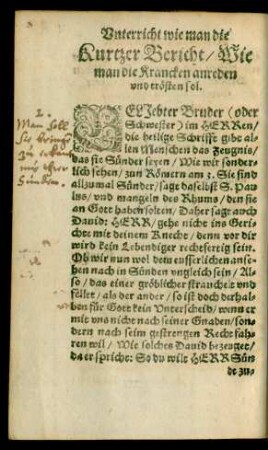 Kurtzer Bericht/ Wie man die Krancken anreden und trösten sol.