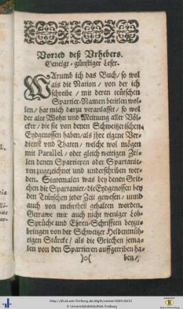 Vorred deß Urhebers. Geneigt-guenstiger Leser.