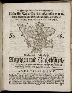 No. 48. Montags, den 27ten November 1769.