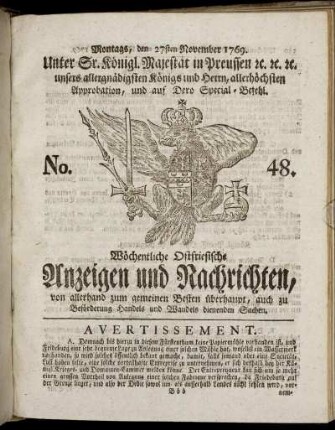 No. 48. Montags, den 27ten November 1769.