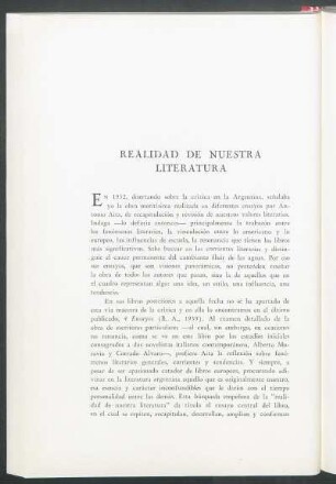 Realidad de nuestra literatura