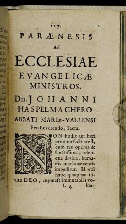 Parænesis Ad Ecclesiaæ Evangelicæ Ministros.