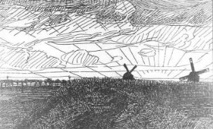 Windmühlen, Zeichnung von Rudolf Sievers/Braunschweig, aus: Heimatkalender Bad Liebenwerda, 1915