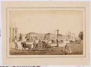 Die Prager Halle des Leipziger Bahnhofes zwischen Leipziger Straße und Eisenbahnstraße, 1839 eingeweiht
