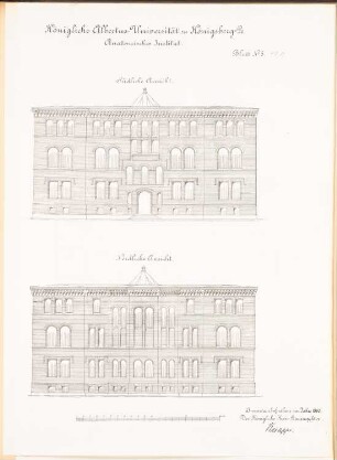 Anatomisches Institut der Albertus-Universität Königsberg: Ansichten von Süden, von Norden