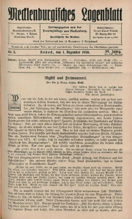 Nr. 5. Rostock, den 1. Dezember 1930. 59. Jahrg.