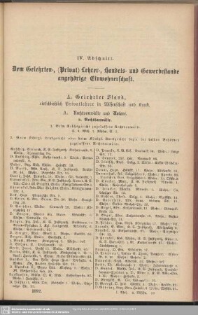 IV. Abschnitt. Dem Gelehrten-, ( Privat-) Lehrer-, Handels- und Gewerbestande angehörige Einwohnerschaft