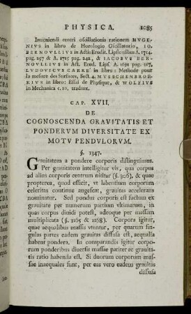 Cap. XVII. De Cognoscenda Gravitatis Et ponderum Diversitate Ex Motu Pendulorum