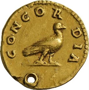 Aureus des Antoninus Pius für Faustina minor mit Darstellung einer Taube