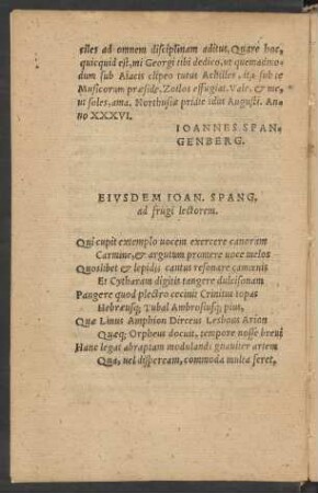 Eiusdem Ioan. Spang. ad frugi lectorem.