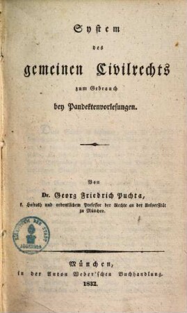 System des gemeinen Civilrechts zum Gebrauch bey Pandektenvorlesungen