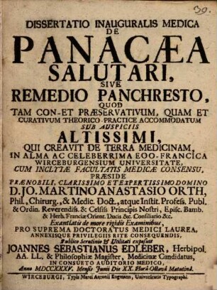 Diss. inaug. med. de panacaea salutari