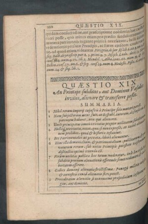 Quaestio XIX. An Princeps subditos, aut Dominus Vasallos invitos, alienare & transferre poßit