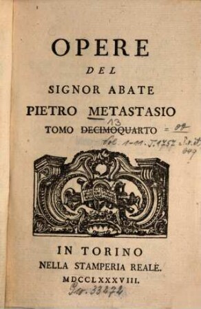 Poesie del Signor Abate Pietro Metastasio. 13, [Supplemento]