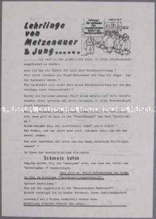 Hektografiertes Propagandaflugblatt der SDAJ zur Berufsausbildung