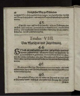 Titulus VIII. Von Marschen und Zugordnung