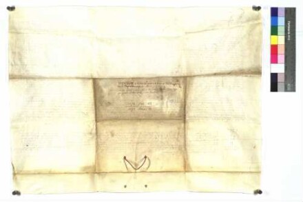 Bernhard, Abt des Zisterzienser Klosters Schöntal (Schontale) im Bistum Würzburg (Würzpurg), beurkundet, daß er von einem bevollmächtigten Boten des Johann Kriech, Kaplan des Deutschen Ordens zu Neuhaus (zum Newenhause ober Mergetheim) um Vidimierung der Urkunde des Ulrich von Lentersheim über Seelenmessen und Jahrtage in der Kapelle des Spitals zu Mergentheim gebeten wurde. Der Notar Kaspar Walther, Laie im Würzburger Bistum, bestätigt, daß er diese Urkunden vor den Zeugen vidimiert hat.