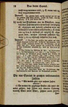Die vier Species in gantzen unbenannten Zahlen.