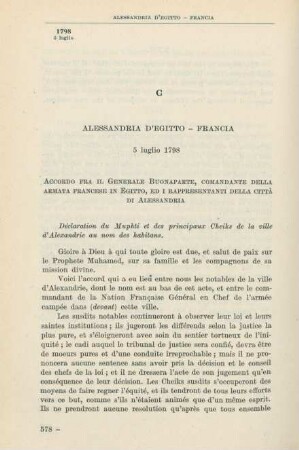 C Alessandria d'Egitto - Francia 5 luglio 1798