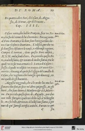 Cap. IV.: Di quattro altri Fori, di Cesare, di Augusto, di Nerua, di Traiano