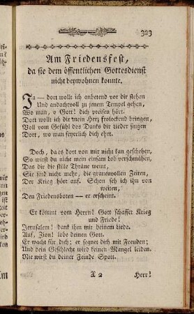 Am Friedensfest, da sie dem öffentlichen Gottesdienst nicht beywohnen konnte
