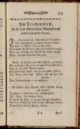 Am Friedensfest, da sie dem öffentlichen Gottesdienst nicht beywohnen konnte
