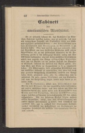 Cabinett der amerikanischen Alterthümer.