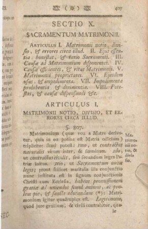 Sectio X. Sacramentum Matrimonii.