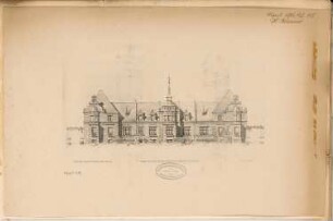Wohnhausgruppe, Halle/Saale Monatskonkurrenz April 1884: Aufriss Straßenansicht; Maßstabsleiste