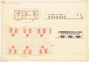 Siedlung, Berlin-Spandau: Lageplan 1:500, Grundriss, Ansichten 1:100