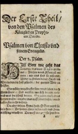 Der Erste Theil/ von den Psalmen des Königlichen Propheten Davids.