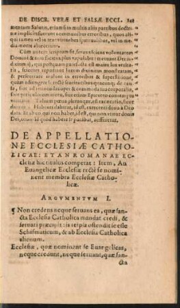 De Appellatione Ecclesiae Catholicae: Et An Romanae Ecclesiae hic titulus competat: Item, An Evangelicae Ecclesiae recte se nominent membra Ecclesiae Catholicae.