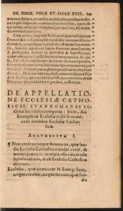 De Appellatione Ecclesiae Catholicae: Et An Romanae Ecclesiae hic titulus competat: Item, An Evangelicae Ecclesiae recte se nominent membra Ecclesiae Catholicae.