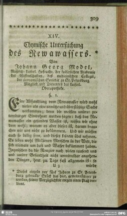 XIV. Chymische Untersuchung des Newawassers