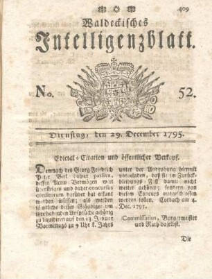 No. 52, Dienstag, den 29. December 1795