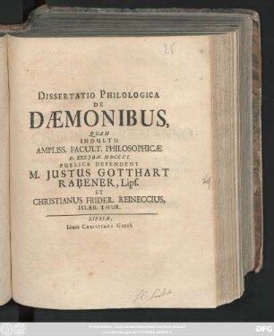 1: Dissertatio Philologica De Dæmonibus ...