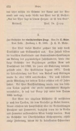672-674 [Rezension] Mejer, Otto, Zur Geschichte der römisch-deutschen Frage