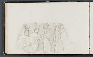Relief mit zwei Soldaten und einem Mann, die einen Karren mit einer Frau und einem Kind ziehen