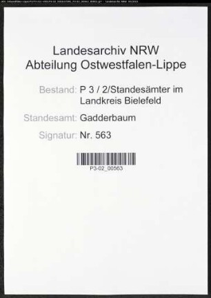 Heiratsregister Standesamt Gadderbaum