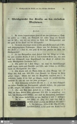 V. Gleichgewicht der Kräfte an den einfachen Maschinen