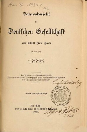Jahresbericht. 1886 (1887) = Geschäftsjahr 103