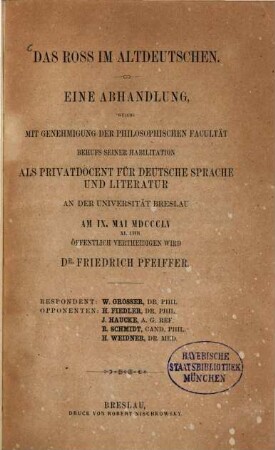 Das Ross im Altdeutschen : eine Abhandlung ...