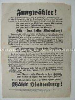 Aufruf an die Jungwähler zur Wiederwahl von Hindenburg zum Reichspräsidenten