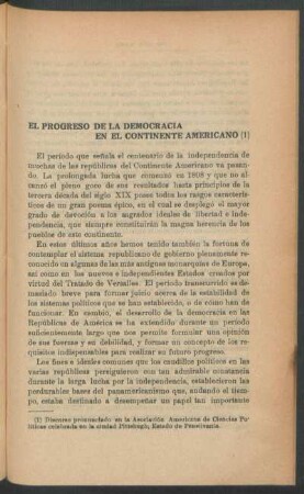 El progreso de la democracia en el Continente Americano (1)